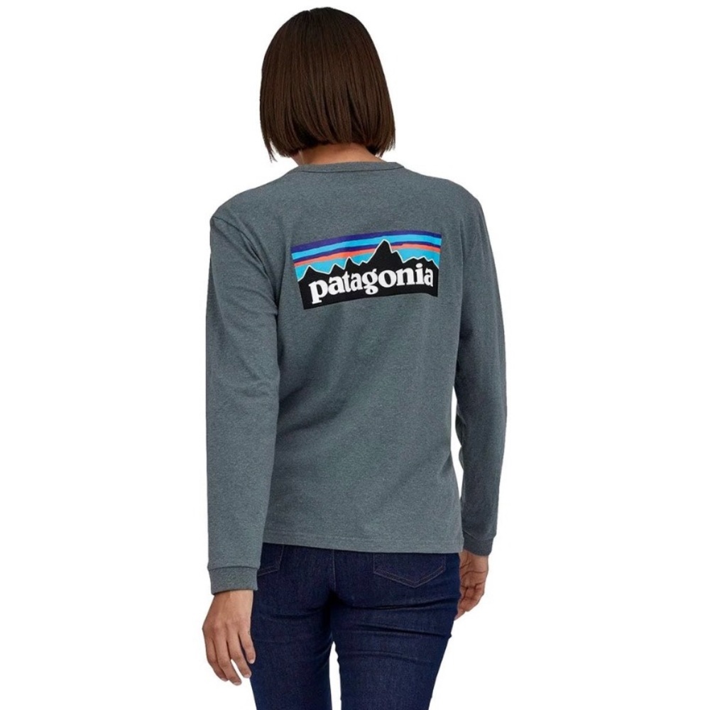 Patagonia P-6 Logo Responsibili-Tee T-Shirt Women XS Long Sleeve Gray Tee Shirt